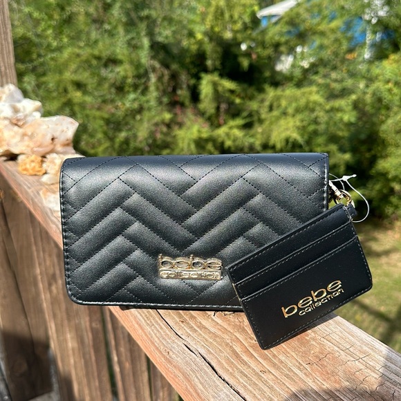 bebe Handbags - Bebe Black vegan crossbody with matching card holder NWT $89